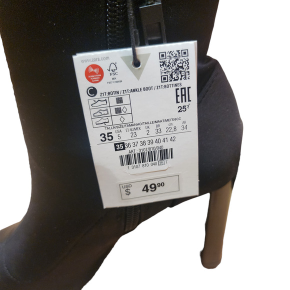 Zara FABRIC HIGH-HEEL ANKLE BOOTS Black Size 5 - Picture 3 of 11